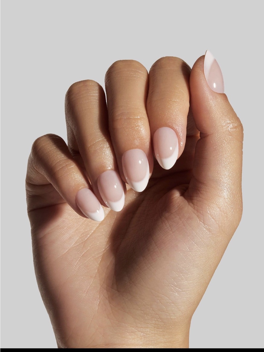 French Almond Nail Set - Nude & White Gel Tips